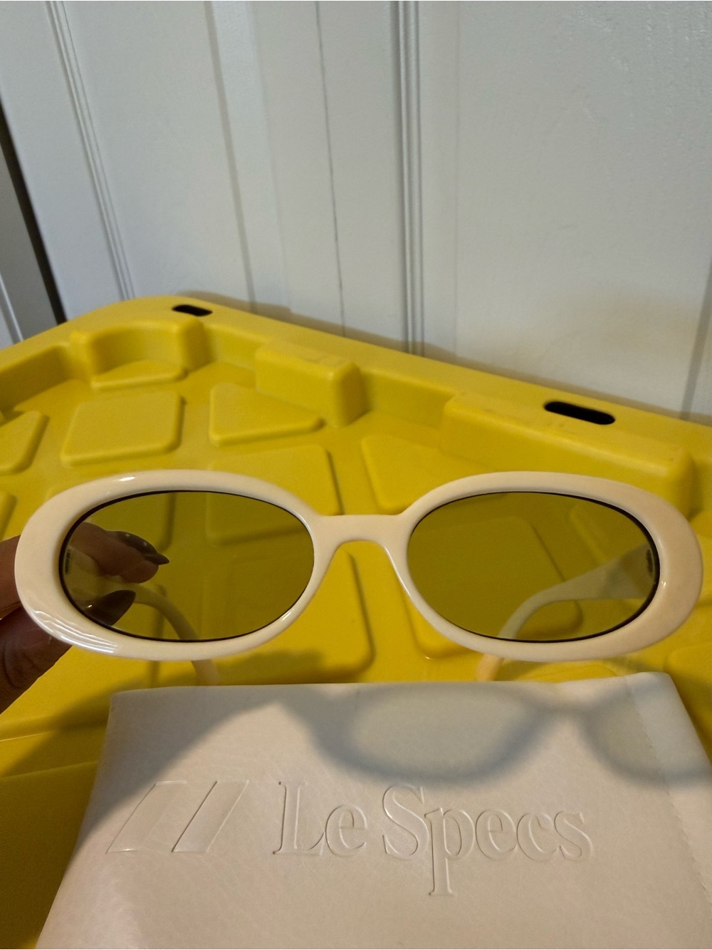 Le Specs Cream Outta Love Oval Sunglasses with Yellow Lenses